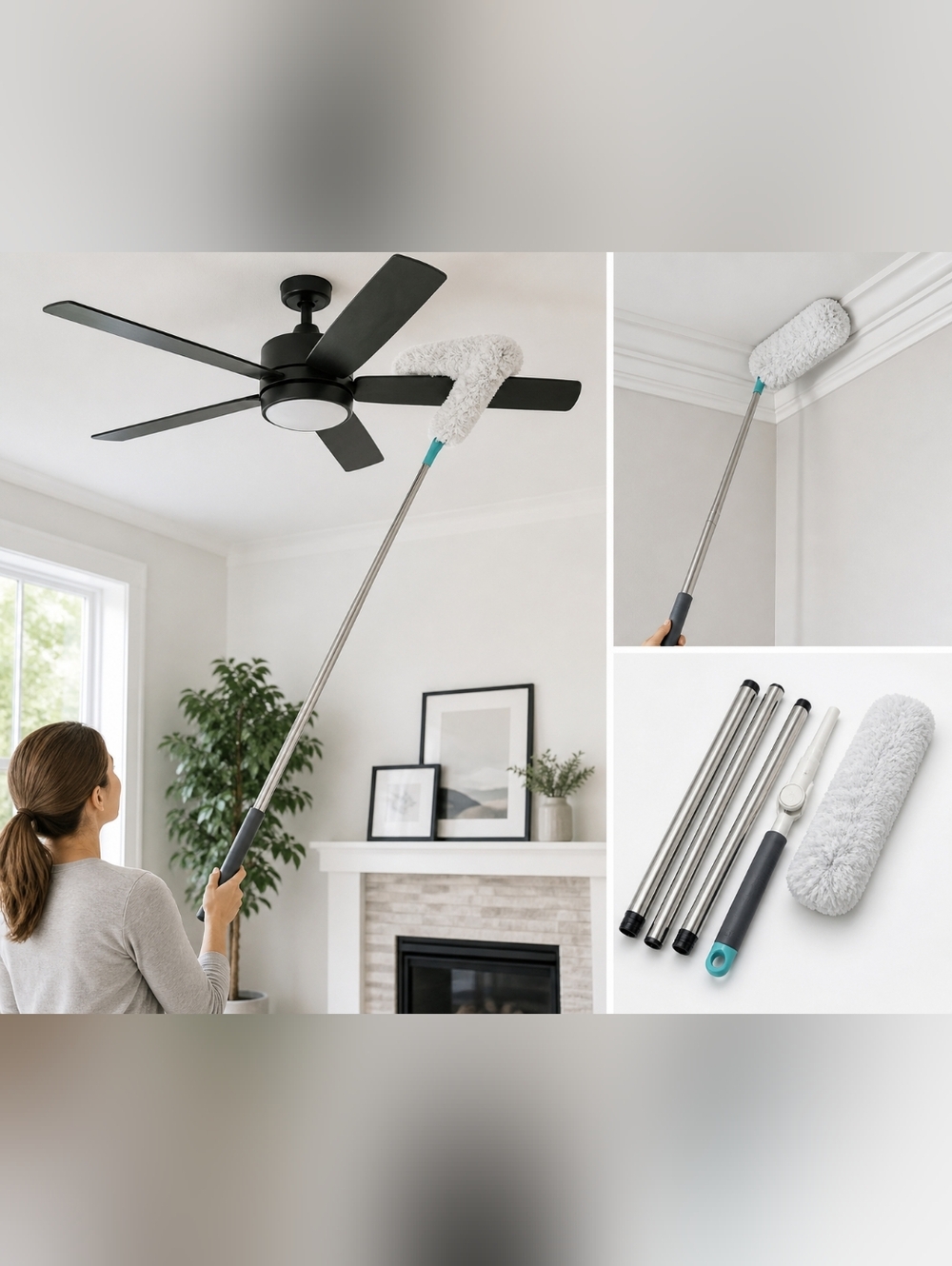 Extendable Microfiber Duster with Telescopic Pole Ceiling Fan Cleaner High Reach